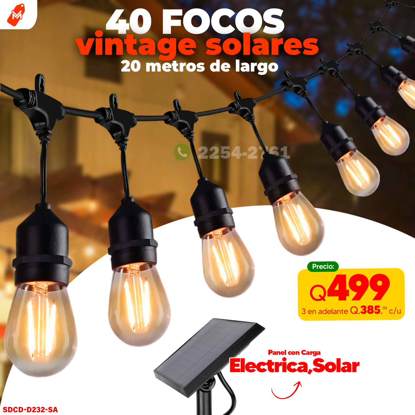 Focos Vintage Solares 40 Focos, 20metros