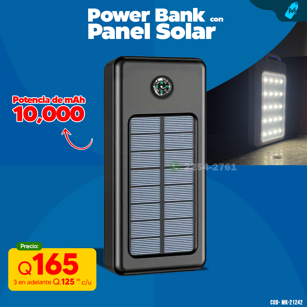 Power Bank Solar de 10,000 mAh con luz led