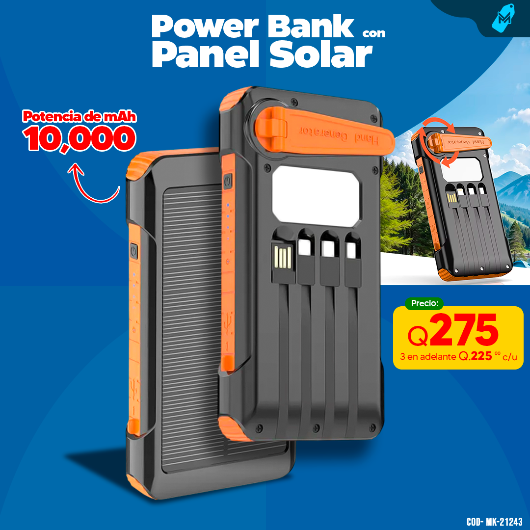 Power Bank Solar de 10,000 mAh con bobina manual