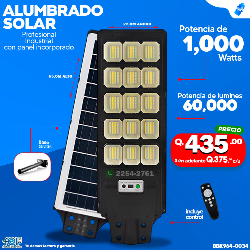 Alumbrado Solar Industrial 1,000 WATTS 💡🔆