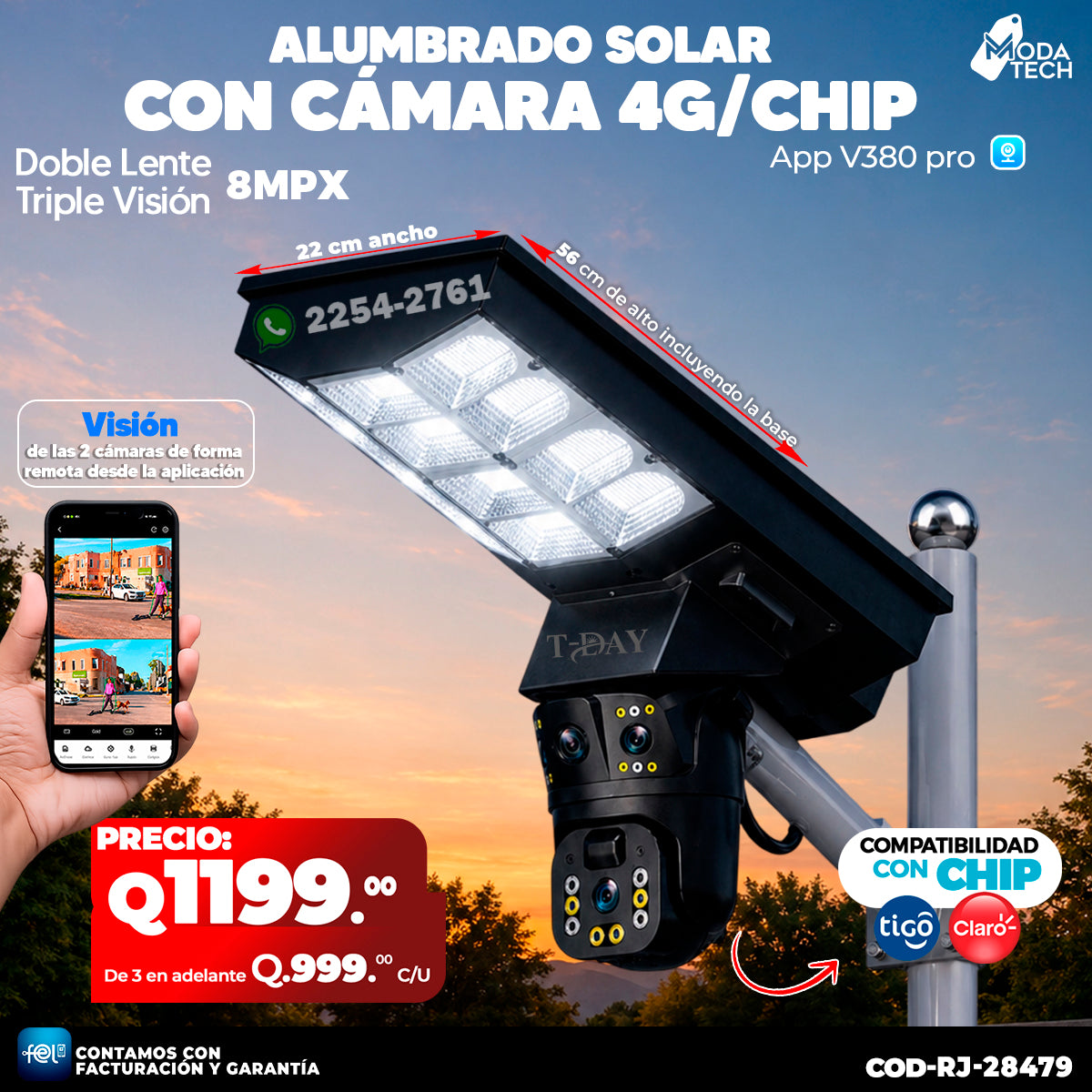 Cámara Solar con Alumbrado de 1,000 Watts 📸💡
