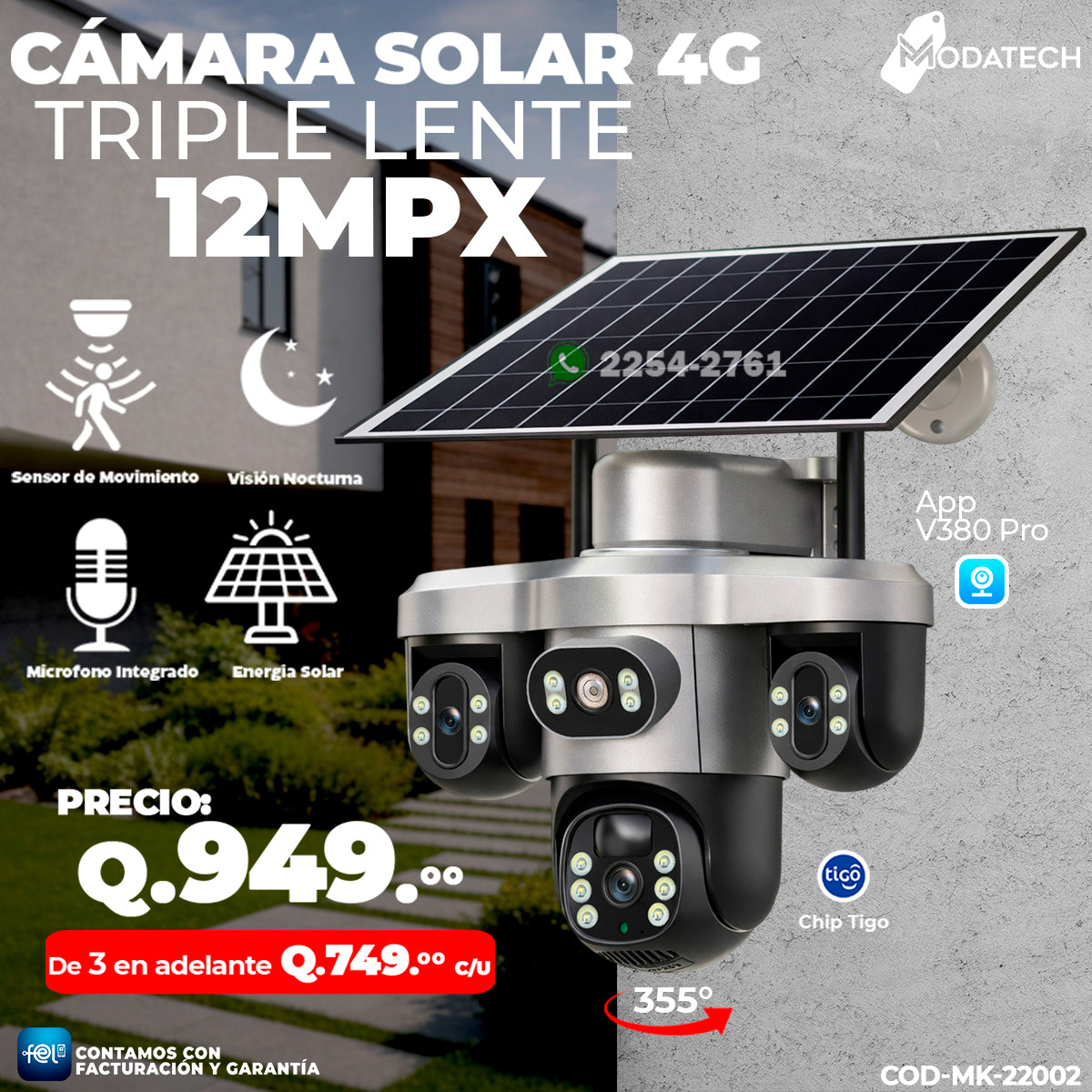 Cámara Solar Triple Lente 4G 12MPX ☀️
