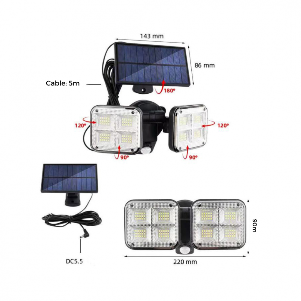 Alumbrado led con panel solar con cable de 5 mt