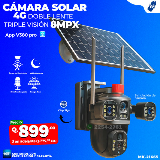 Cámara Solar 4G Doble Lente lentes de 8 Megapixeles
