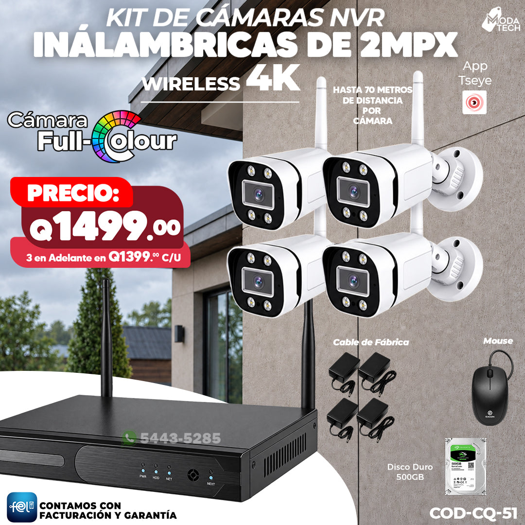 📹📡 Kit NVR Inalámbrico 4 Cámaras 2MPX | Wireless 4K 📺