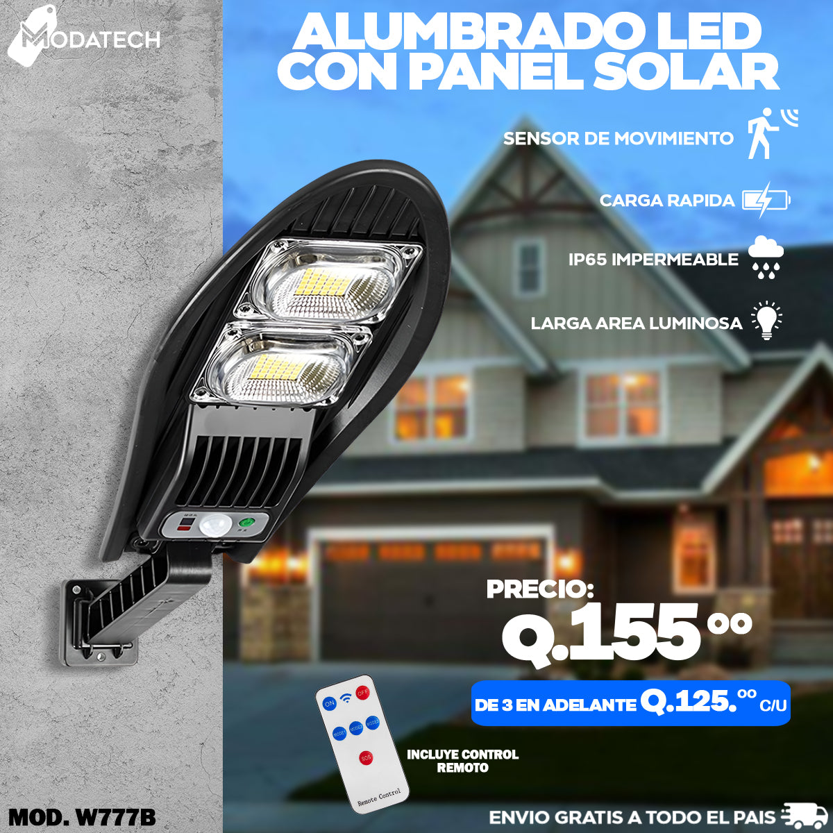 Alumbrado led con panel solar incorporado