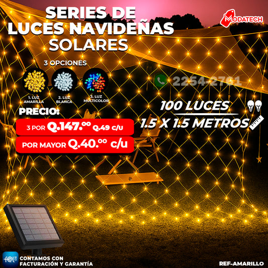 Luces Navideñas Solares 100 Luces color Amarillo estilo Malla