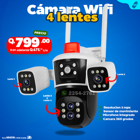 Cámara Wifi 3MP de 3 lentes Ip 66