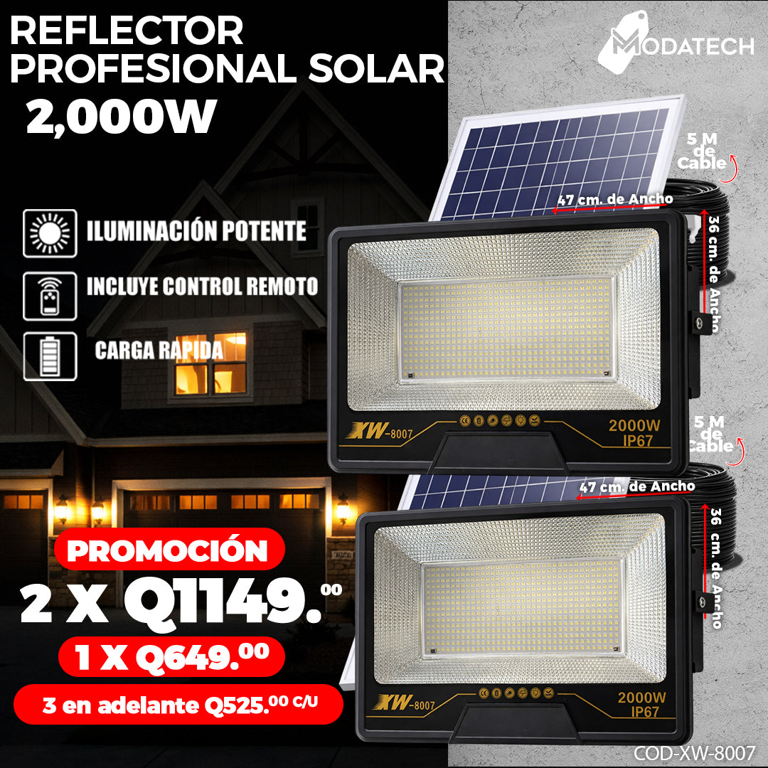 Reflectores Solares con Panel 2,000 Watts 🌞