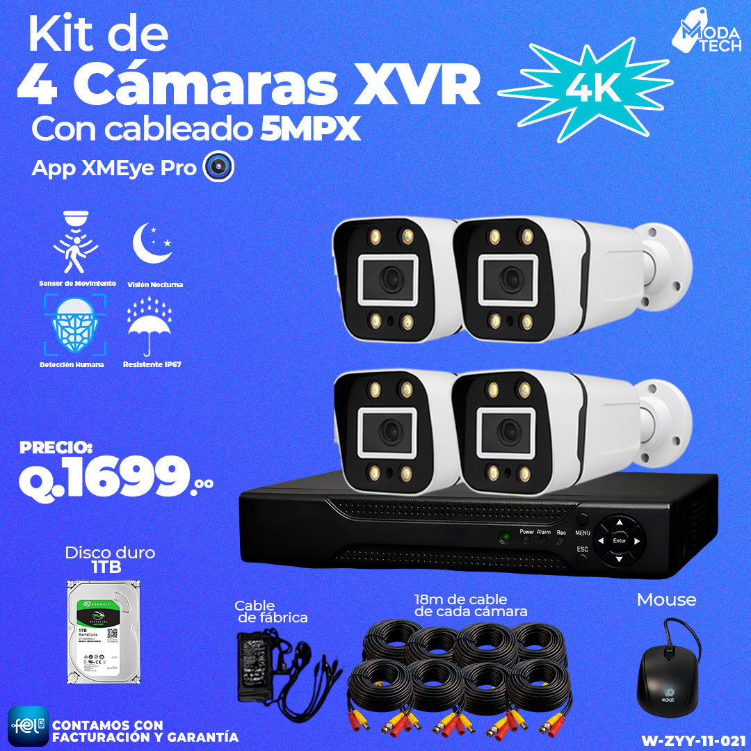 Kit de 4 Cámaras XVR