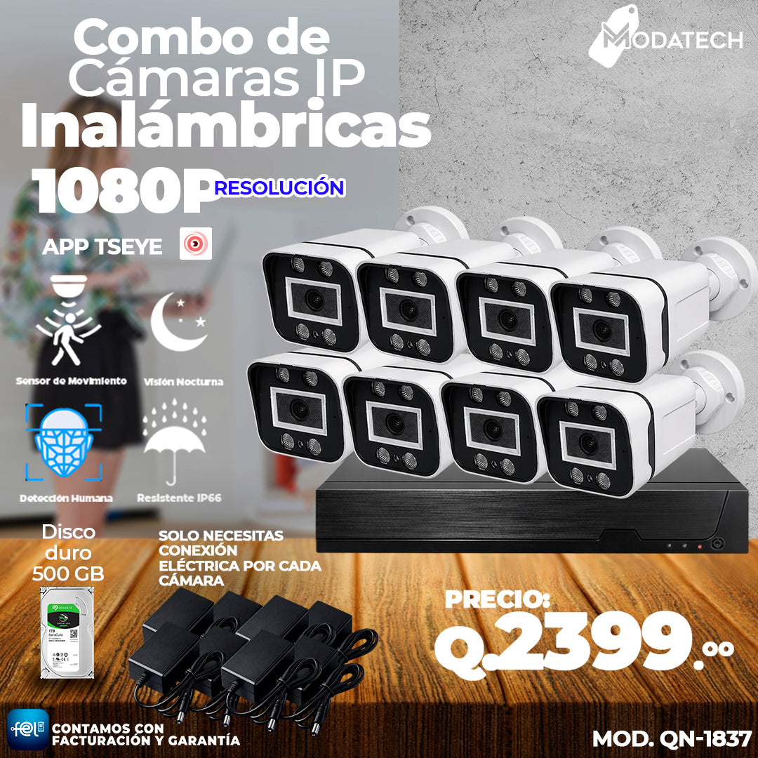 Combo de 8 Cámaras IP Inalámbricas 🎥