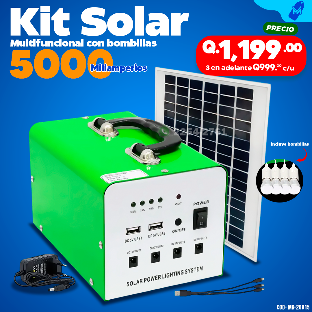 Kit Solar de 5000 Mah Multifuncional con bombillas