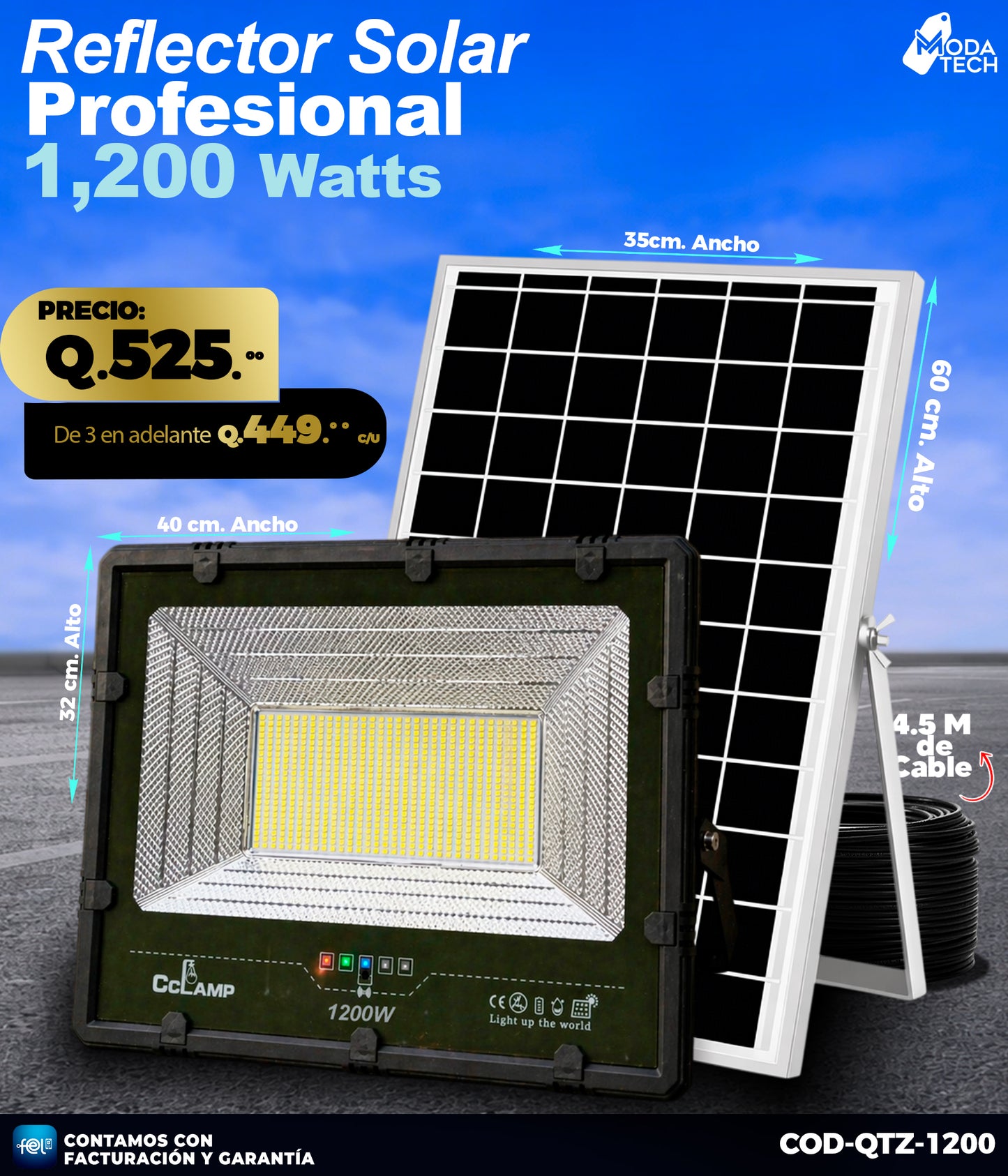 Reflector Solar de 1,200 Watts 🌙