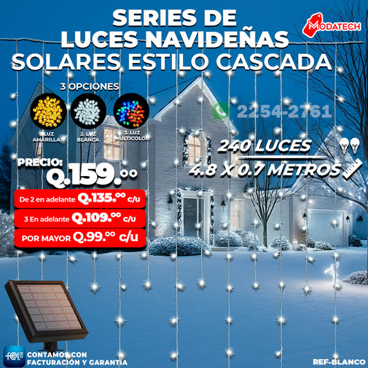 Luces Navideñas Solares 240 Luces color Blanco estilo Cascada