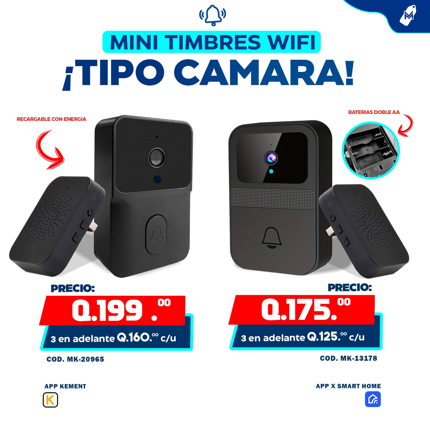 Mini Timbre Wifi Tipo Cámara recargable