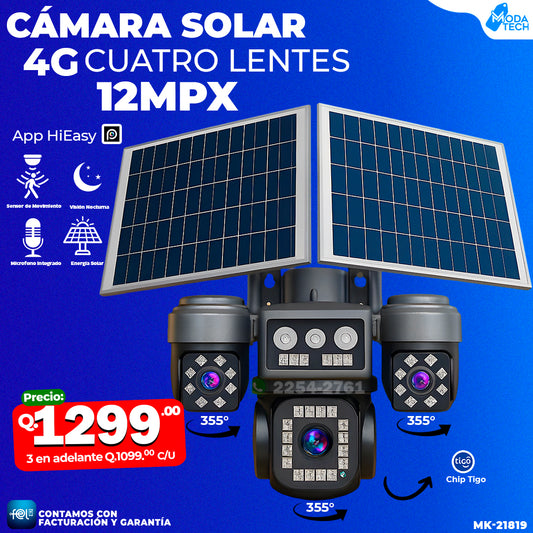 Cámara Solar Cuatro Lentes con chip 4G de 12 megapixeles 🌞🔋