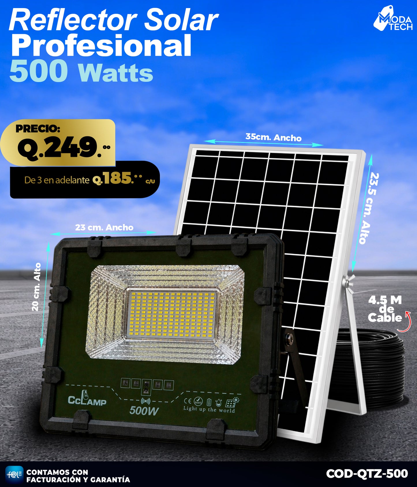 Reflector Solar de 500 Watts 🌙