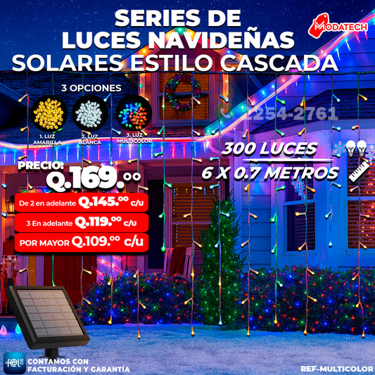 Luces Navideñas Solares 300 Luces Multicolor estilo Cascada