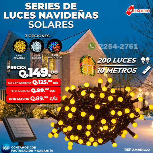 Luces Navideñas Solares 200 Luces color Amarillo estilo Bolita