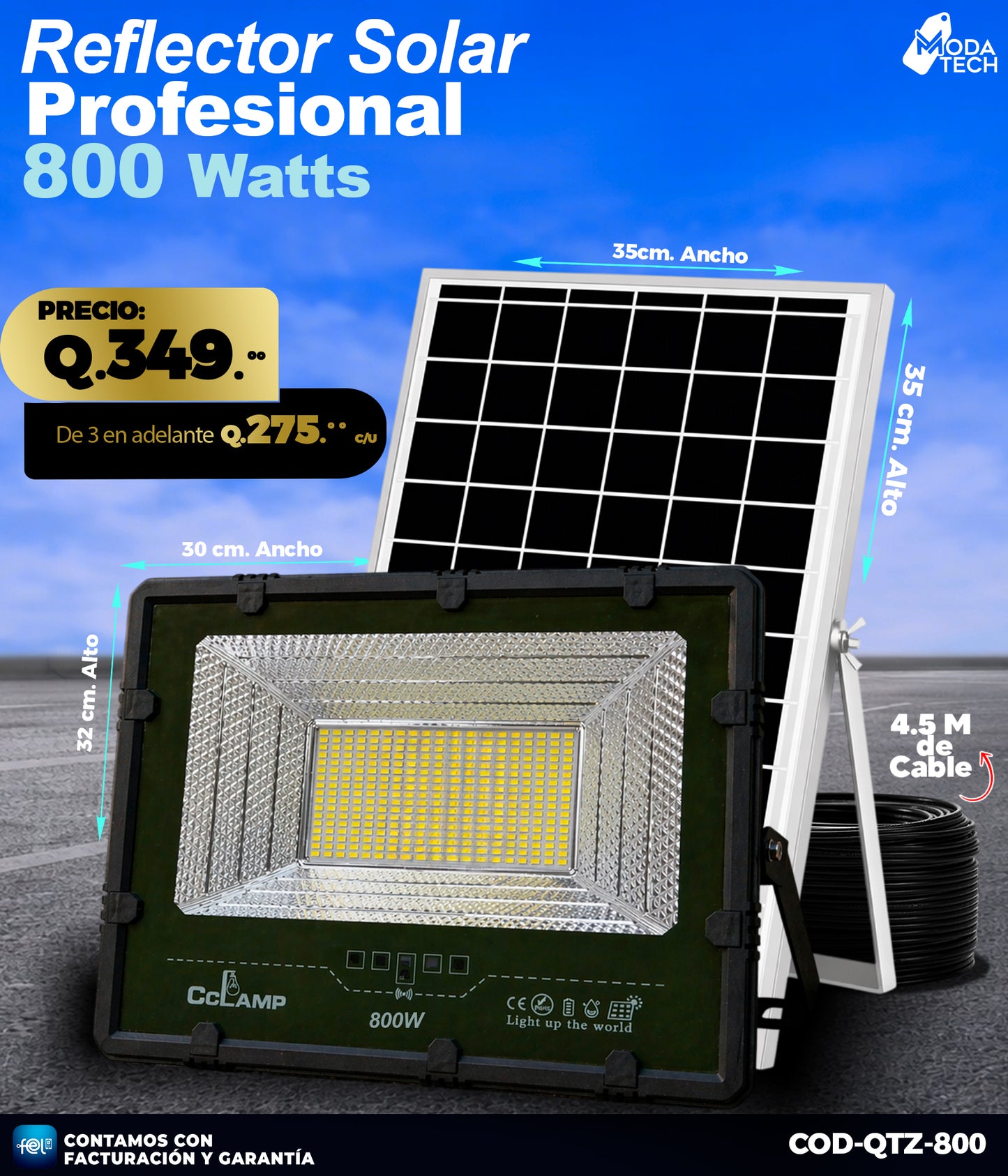Reflector Solar de 800 Watts 🌙