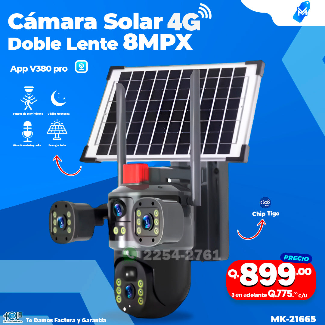 Cámara Solar 4G Doble Lente lentes de 8 Megapixeles