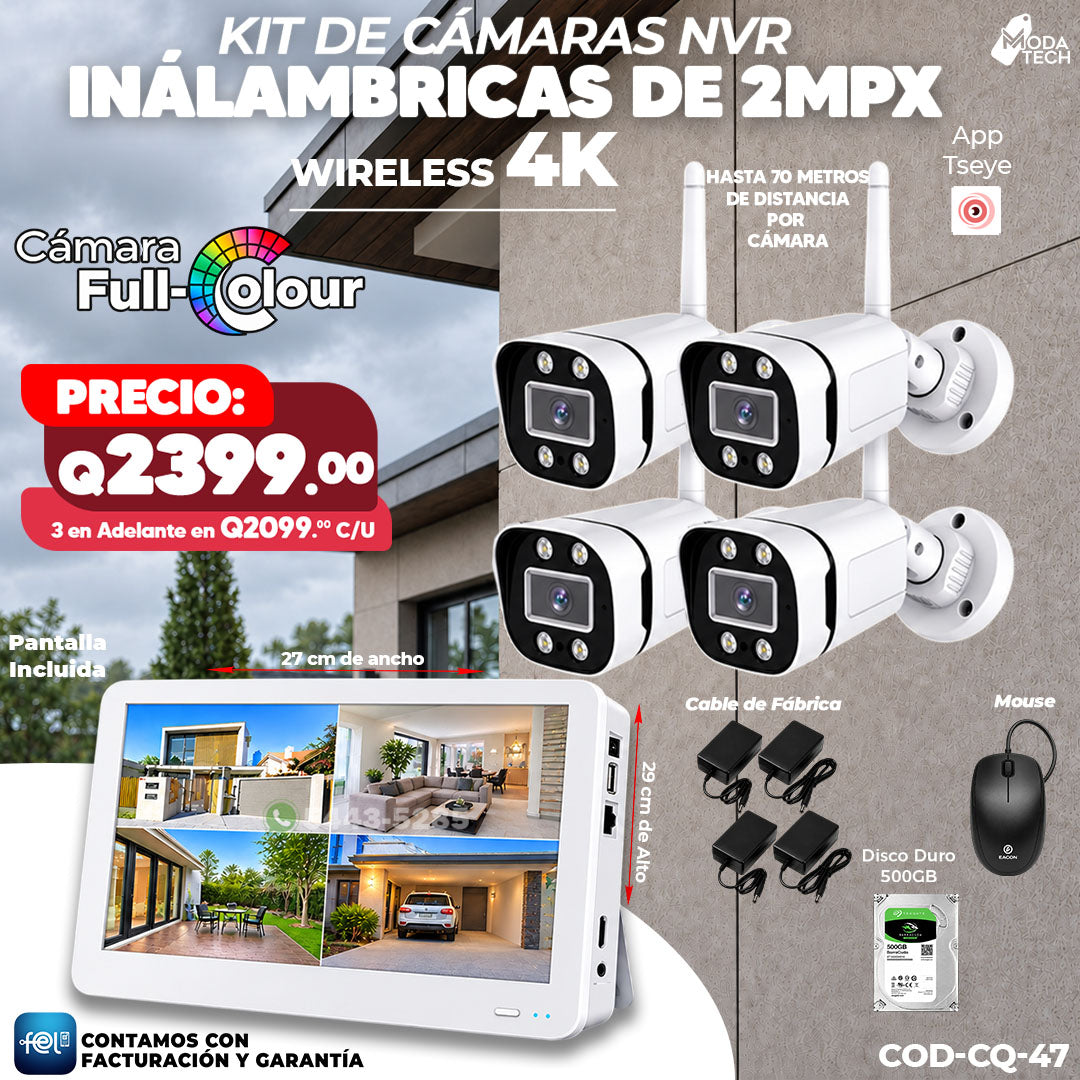 📹📡 Kit NVR Inalámbrico 4 Cámaras 2MPX | Wireless 4K 📺