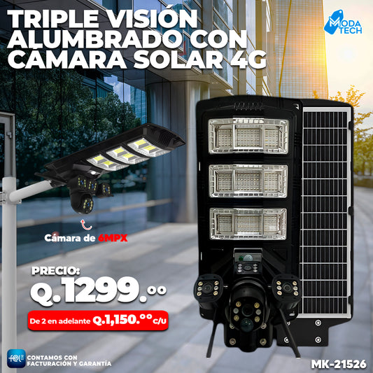 Alumbrado Solar con Cámara de Triple Visión 4G