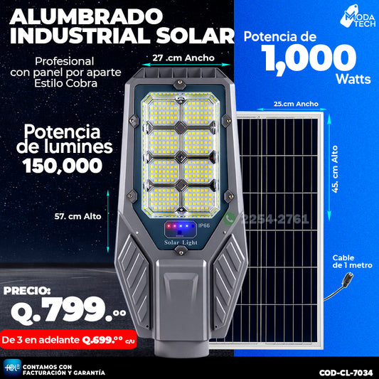 💡 Alumbrado Solar Profesional Estilo Cobra 1,000 Watts 💡