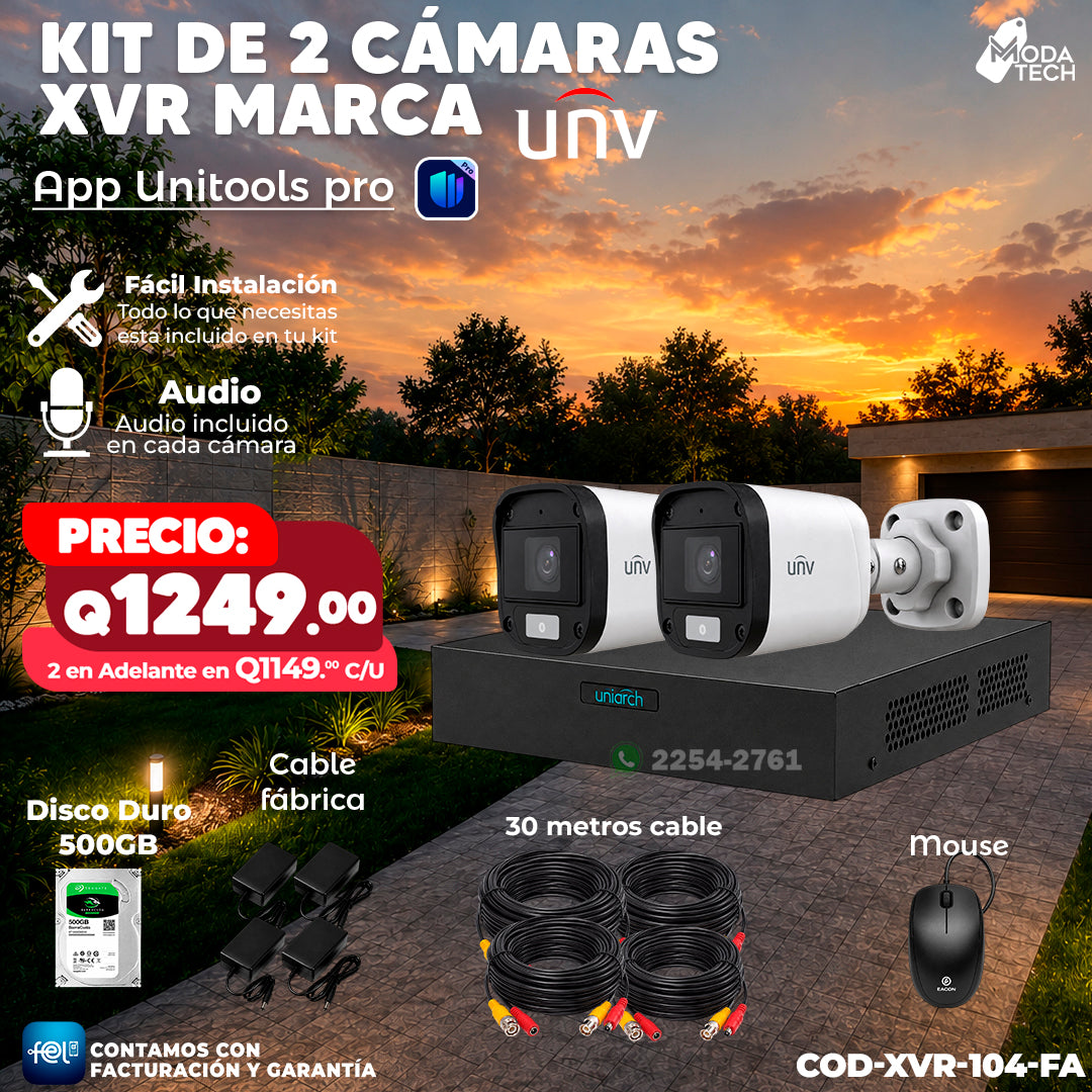 🎥📹 Kit XVR de 2 Cámaras UNV con Audio