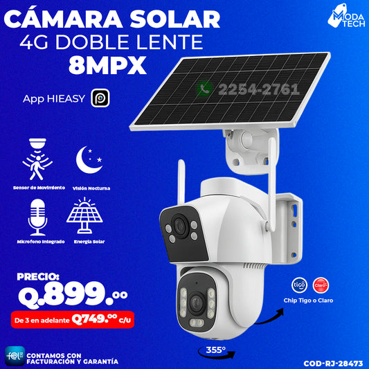 Cámara Solar Doble Lente con chip 4G de 8 megapixeles 🌞🔋