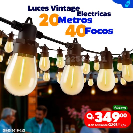 Focos Vintage Solares de 20 Metros 40 Focos Electricas