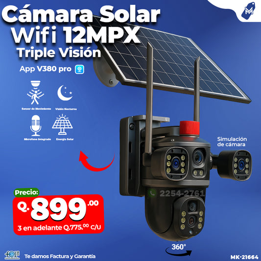 🎥🌞 CÁMARA SOLAR WIFI – TRIPLE VISION 12 MPX 🎥🌞