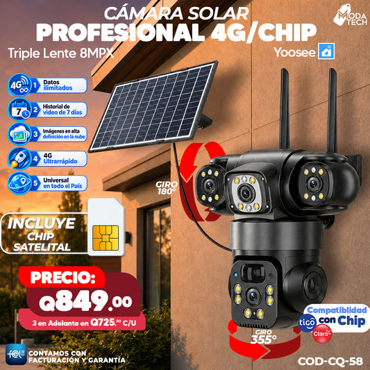 📹☀️ Cámara Solar Profesional 4G con Chip | Triple Lente 8MPX 🎥