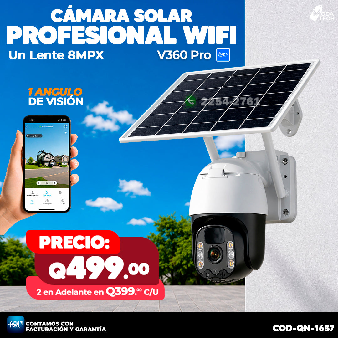 Cámara Solar Profesional Wifi de 8 MPX 🔄💾