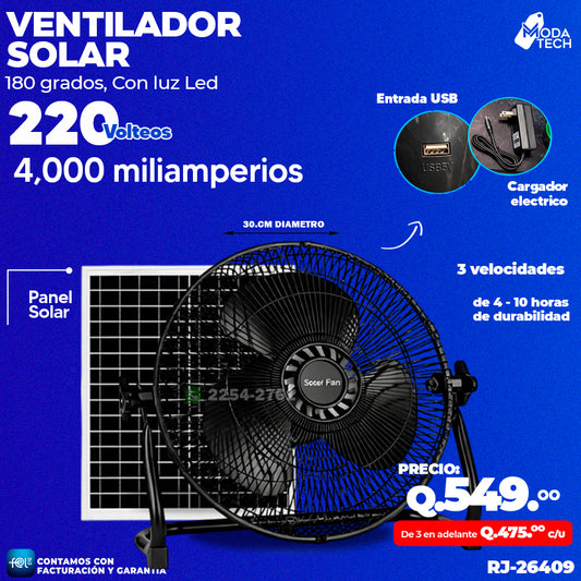 Ventilador Solar de 4,000 Miliamperios 🌬️
