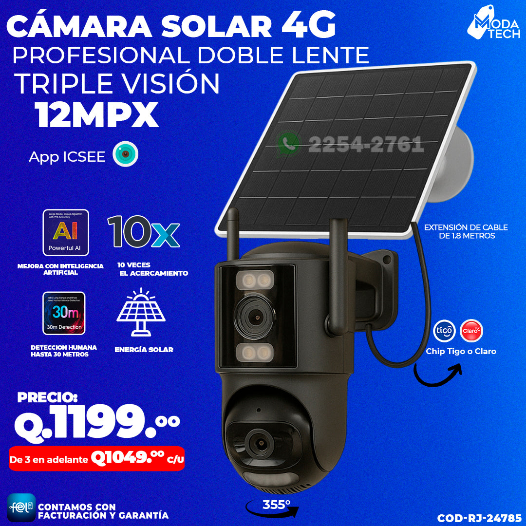Cámara Profesional Solar 4G 12 Megapixeles 🌧️☀️