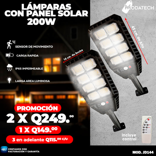 Lamparas con Panel Solar de 200 Watts ⛈️