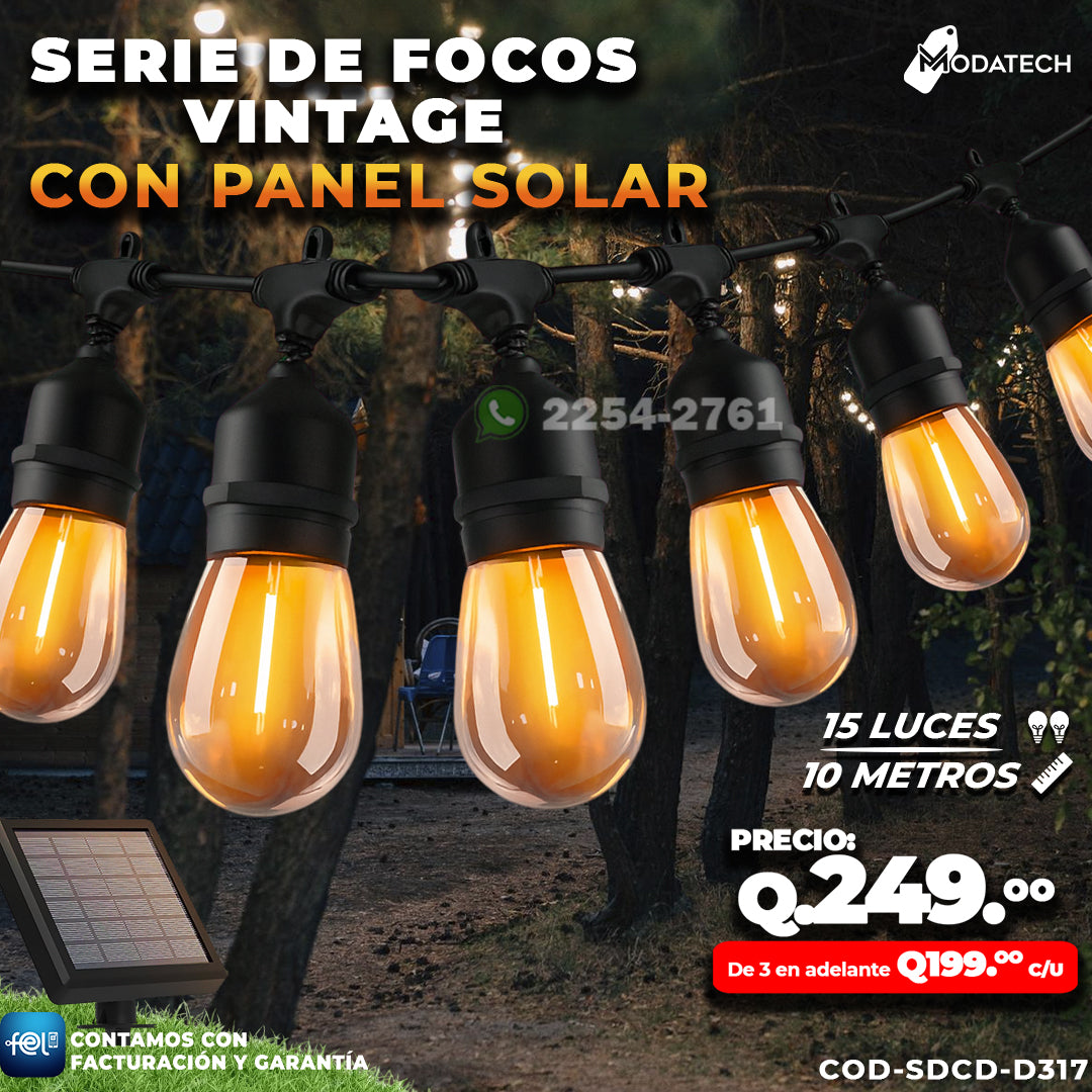 Serie de Focos Vintage de 10 metros y 15 Focos