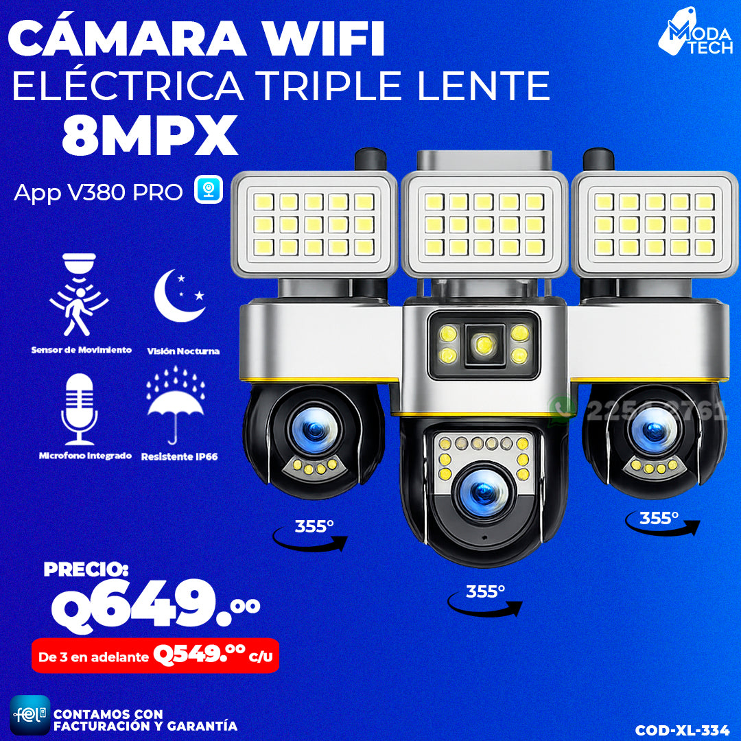 Cámara Triple Lente de 8MPX 🚶♂️