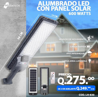 Alumbrado led con panel solar - 600 watts