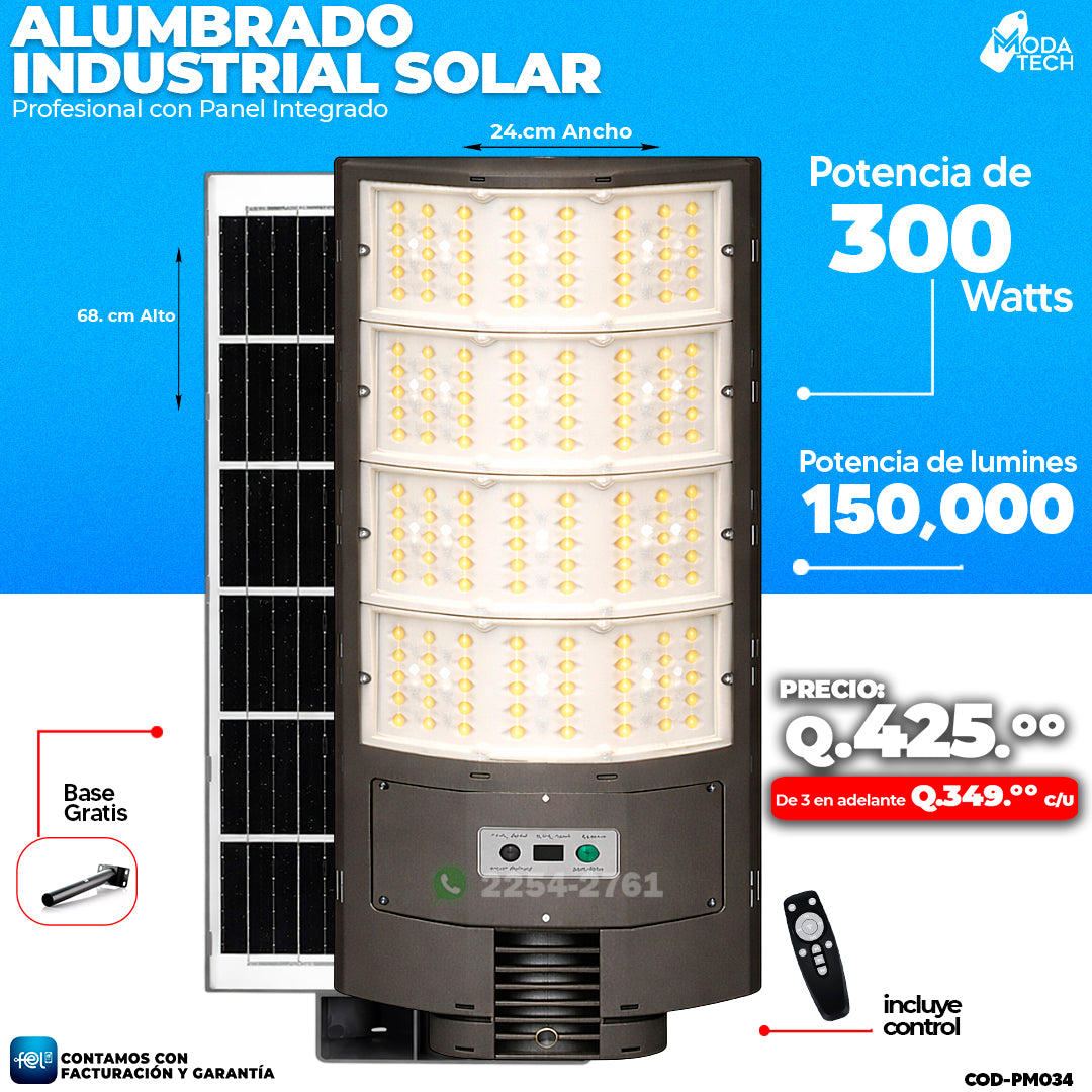 Alumbrado Solar Industrial de 300 Watts ☀️
