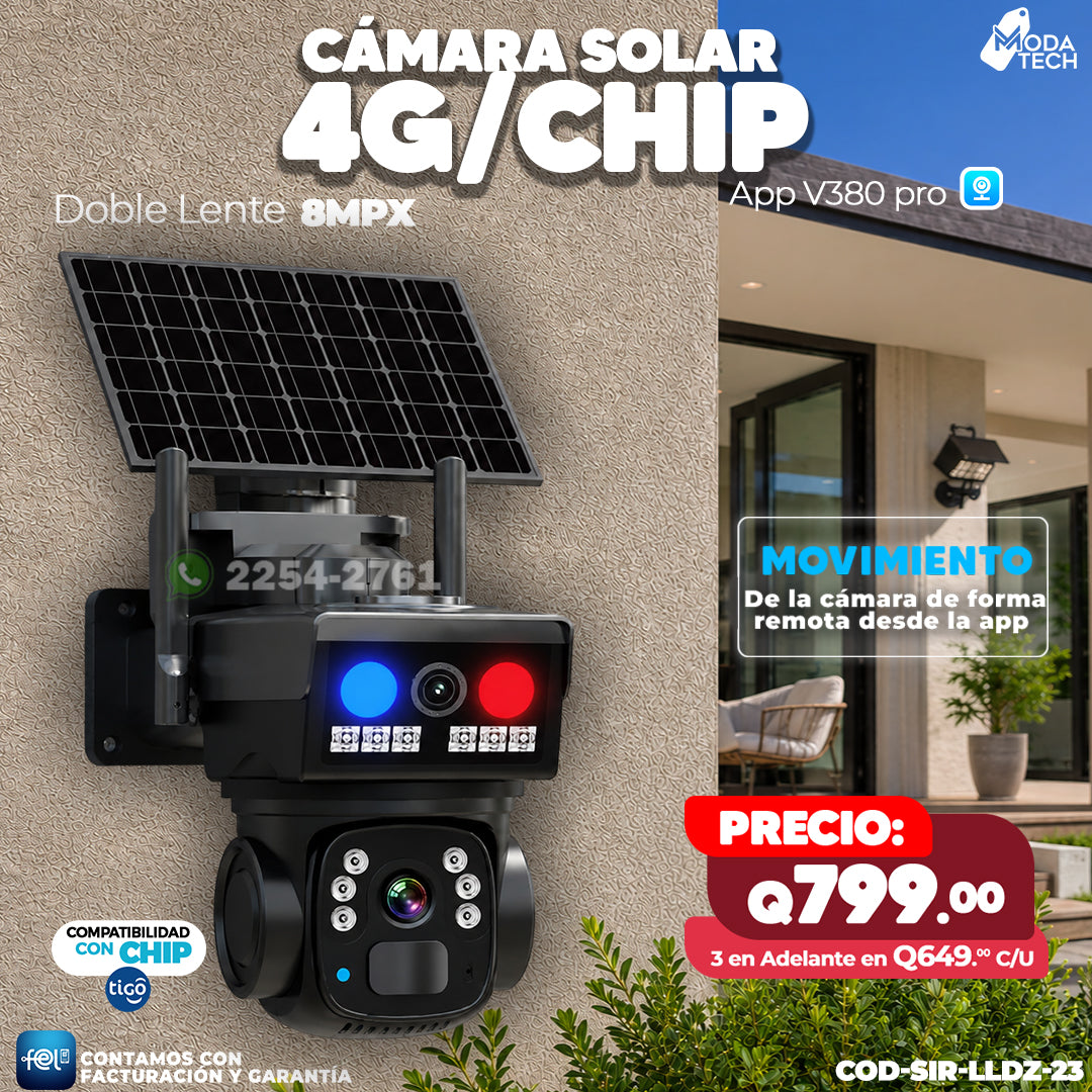 Cámara Solar 4G con Chip  – Doble Lente 8MPX  🌞🔋