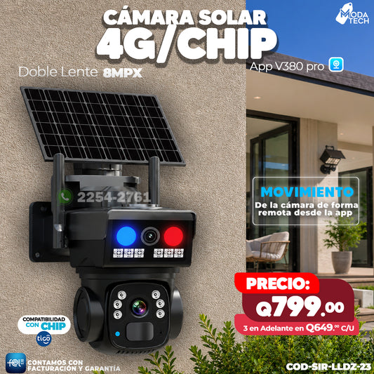 Cámara Solar 4G con Chip  – Doble Lente 8MPX  🌞🔋