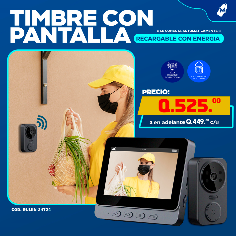 Timbre Con Pantalla Recargable con Energia