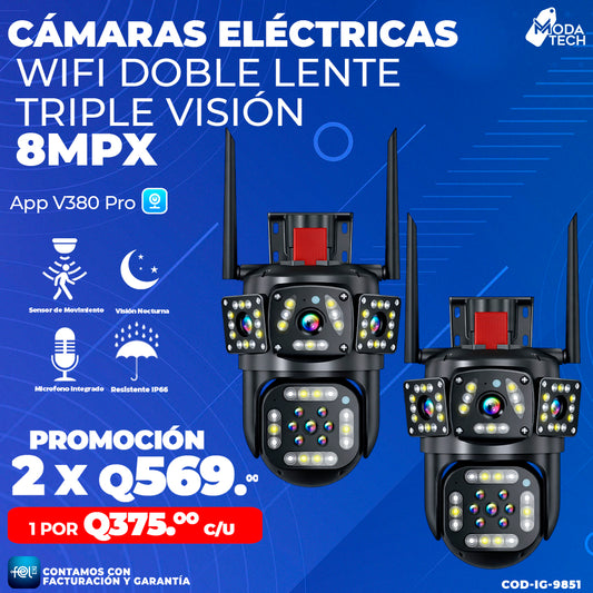 Cámaras Electricas Wifi Doble Lente Triple Visión 8MPX 🎥