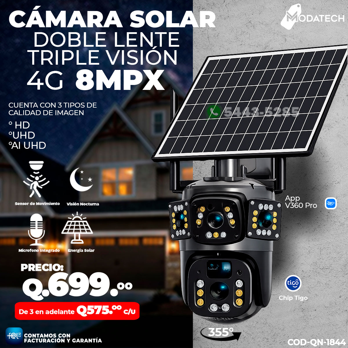 Cámara Solar Doble Lente con chip 4G de 8 megapixeles 🌧️☀️