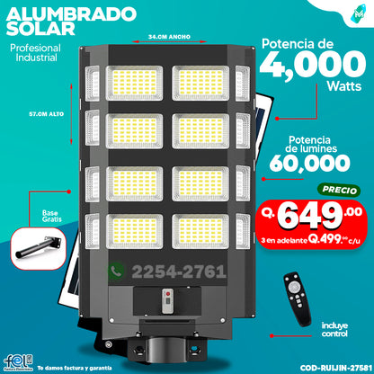 Alumbrado Solar Industrial -2,400 -4,000 -5,000- 6,000- 10,000 WATTS 💡🔆