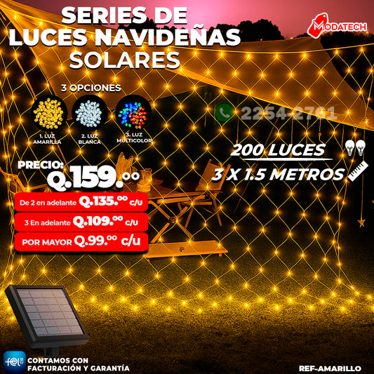 Luces Navideñas Solares 200 Luces color Amarillo estilo Malla