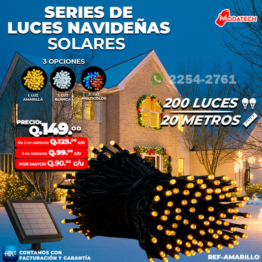 Luces Navideñas Solares 200 Luces color Amarillo
