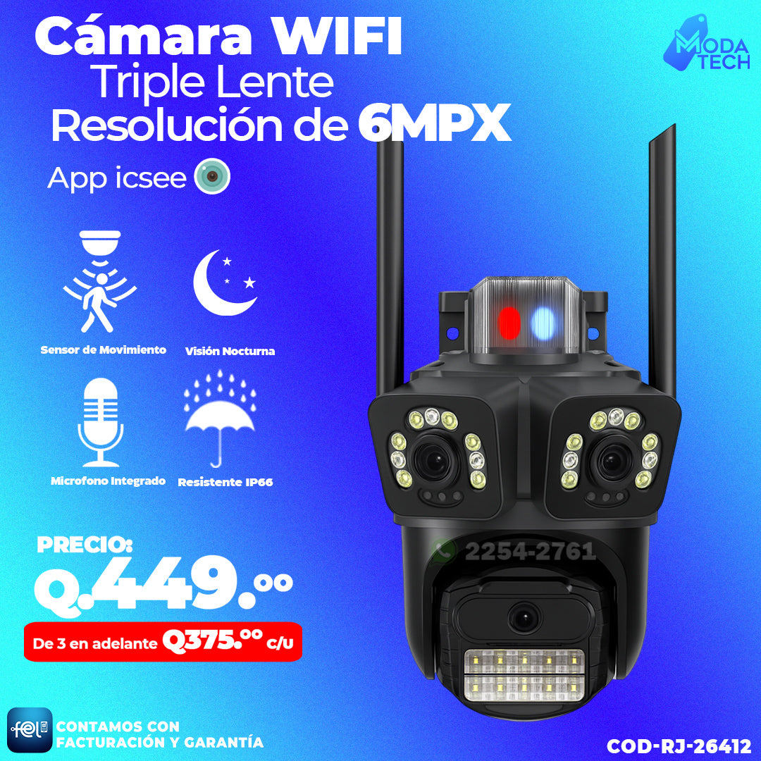 Cámara Wi-fi 3 lentes 6MPX